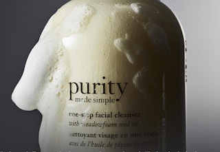 cleanser with soap running down bottle