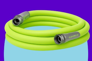 Flexzilla Garden Utility Hose 5/8 in. x 15 ft on a blue background.