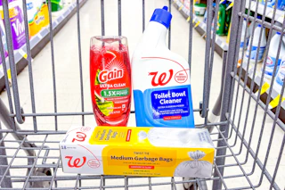 gain and walgreens brand products in a shopping cart