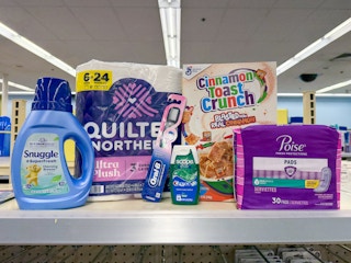 crest oral-b snuggle quilted northern poise cinnamon toast crunch items on walgreens shelf