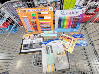 cart full of back to school supplies at sam's club