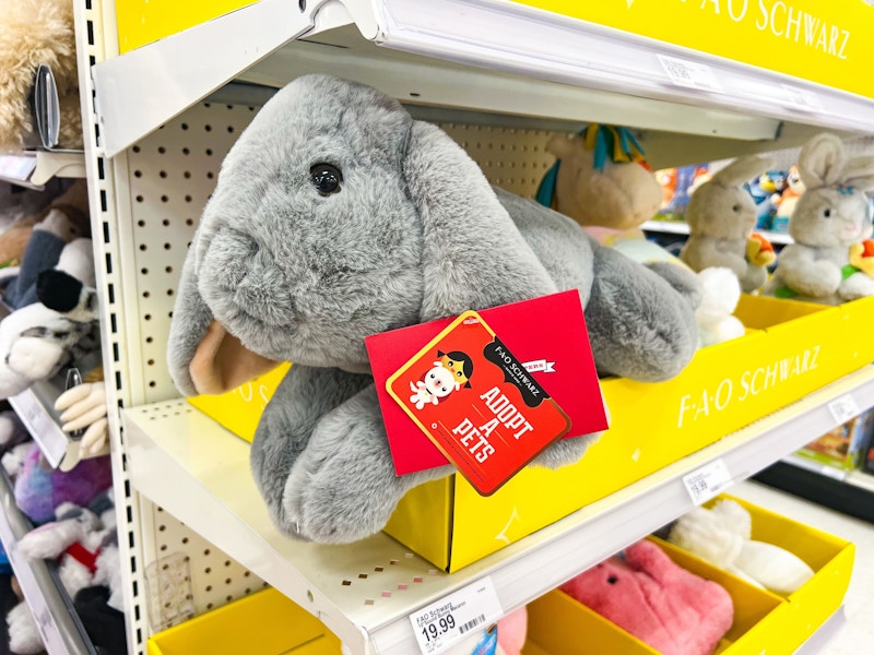 fao schwarz bunny plush on target shelf