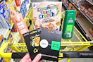 dollar general shopping cart with gift cards and groceries