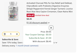 activated charcoal Amazon receipt