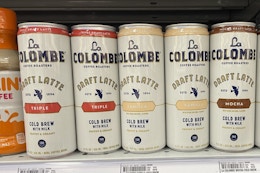 cans of La Colombe Latte on a shelf