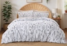 white and black floral comforter set