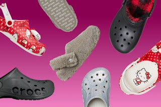 A collage of Crocs shoes