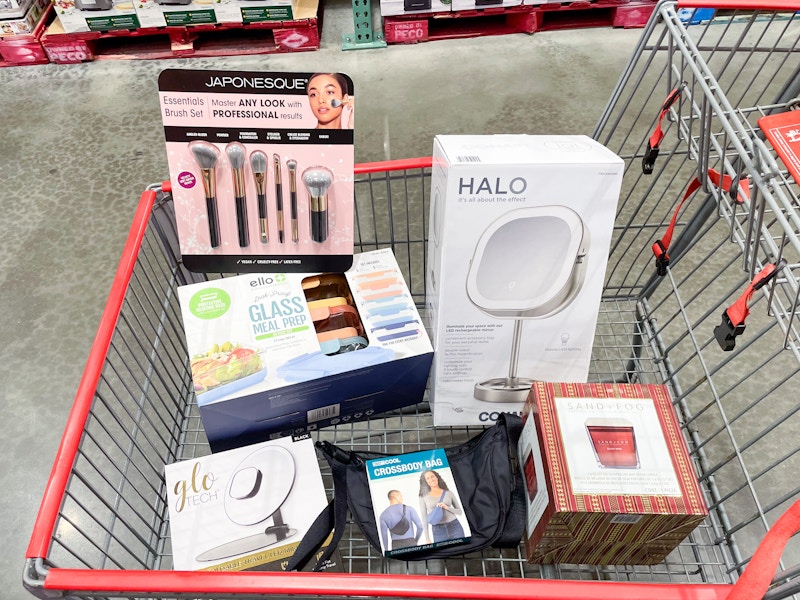 costco-last-minute-gifts-under-25-dollars-makeup-brush-conair-mirror-crossbody-bag-candle-ello-glass-containers