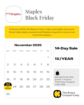 calendar graphic of staples black friday calendar for 2025