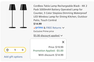 lamp set Amazon receipt