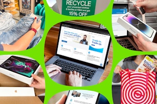stores that reward for recycling clothes, trading in devices, and using reusable bags