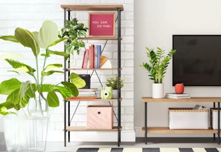 the Room Essentials bookcase in a living room