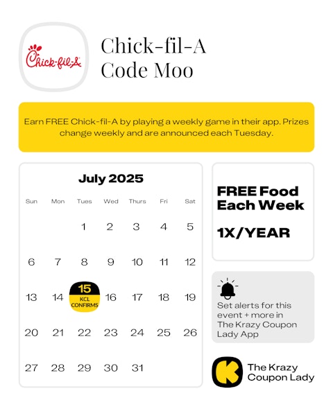 chick fil a code moo july 2025