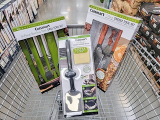 grill tools in a cart