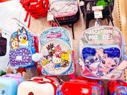 character backpacks sitting on a target shelf