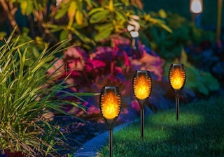 Torch lights in a backyard
