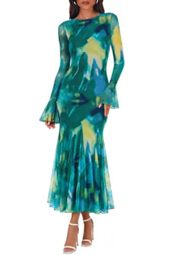 Women's Long Sleeve Floral Maxi Dress