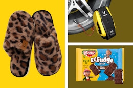 Women's slippers, tire pump & Keebler cookies