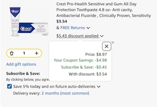 toothpaste Amazon receipt