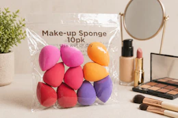 walmart makeup sponge 10-pack sitting in front of makeup