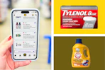 collage with a phone displaying 1-clip coupons, arm & hammer, and tylenol
