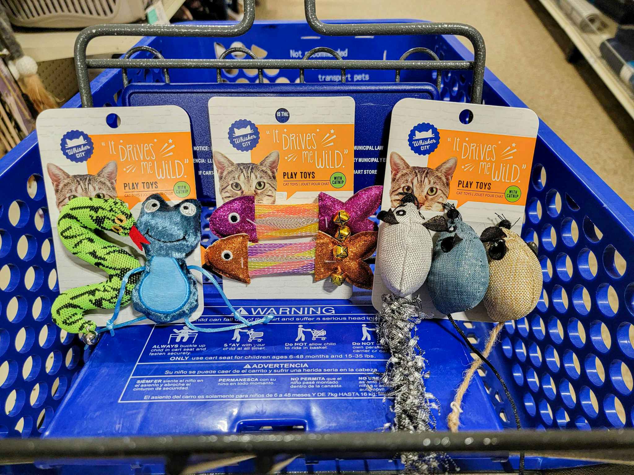 cat toy multipacks in a cart