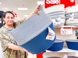 hand holding a clevermade xl rope basket at target