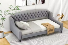 Lifestyle image of the Harper Bright Designs Modern Luxury Tufted Button Gray Daybed in home setting