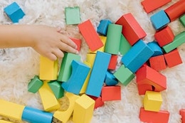 Melissa & Doug 100-Count Wooden Building Blocks Set, $10 on Amazon card image