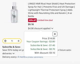 L'ange heat shield Amazon receipt