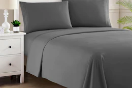 grey king size sheets on a bed