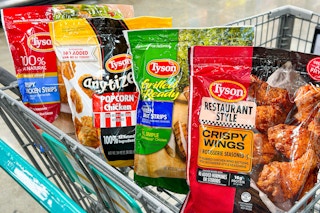 bags of tyson chicken in shopping cart