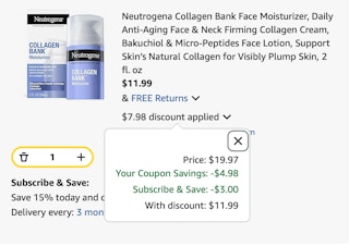 Neutrogena collagen bank Amazon receipt