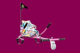 a pink and graffiti hoverboard go kart