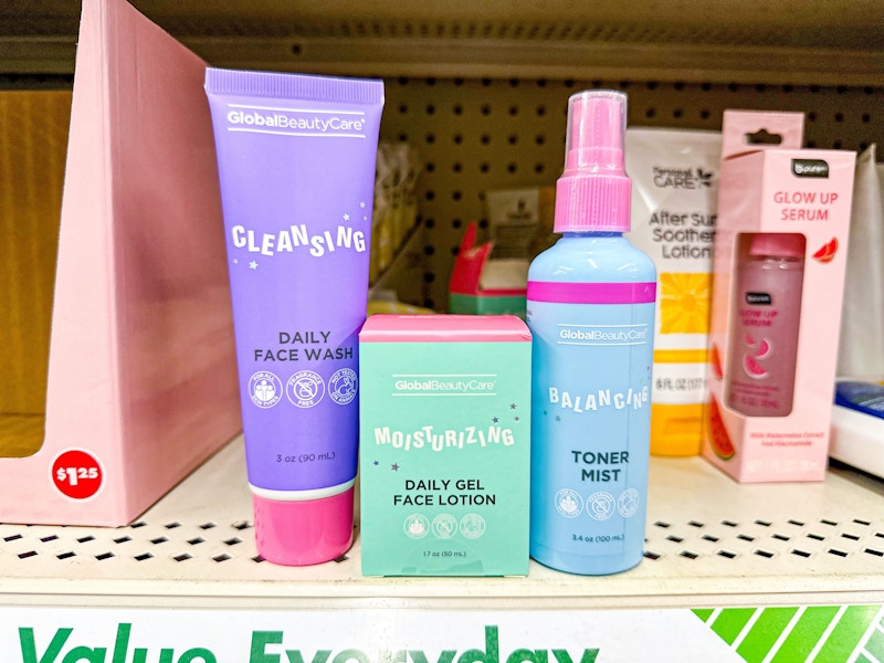 dollar tree global beauty care products on shelf