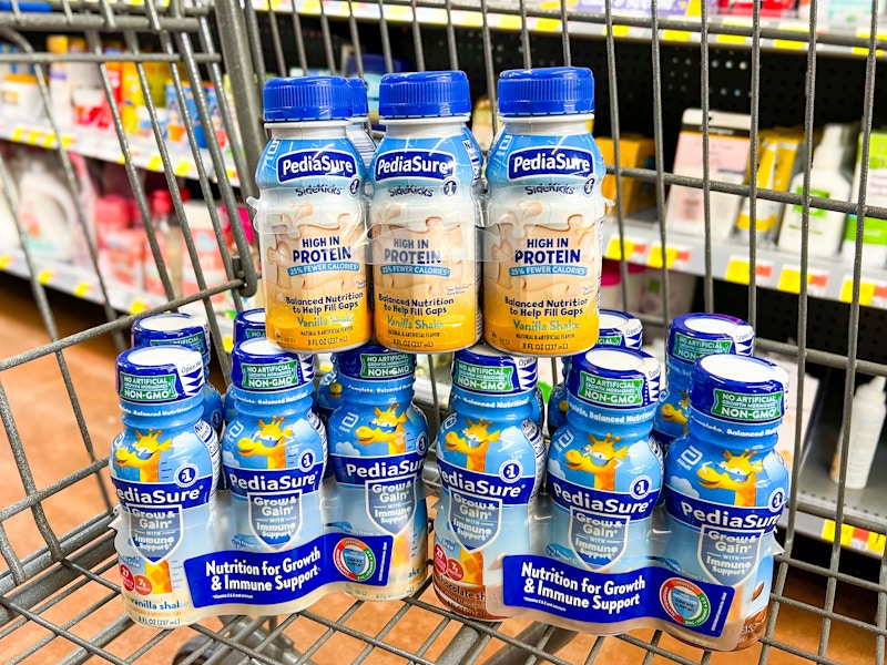 bottles of pediasure sidekicks and grow & gain in walmart cart