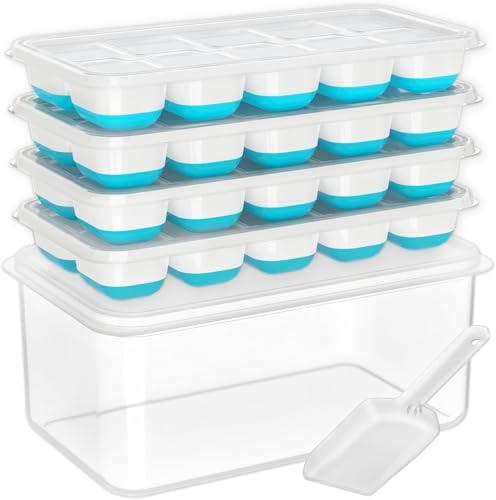 Ice Cube Tray with Lid and Bin 4-Pack