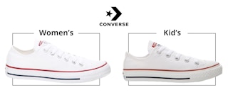 A comparison of a kid's and women's converse shoe
