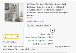 toilet storage rack Amazon receipt
