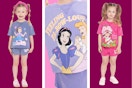 Three toddler graphic outfit sets: Ms. Rachel, Disney Princess & Strawberry Shortcake