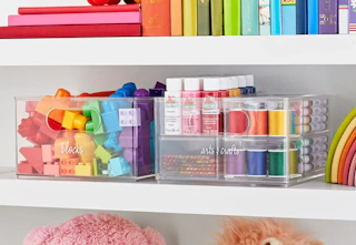 the home edit organizer on a shelf