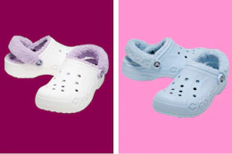 two pairs of crocs side by side