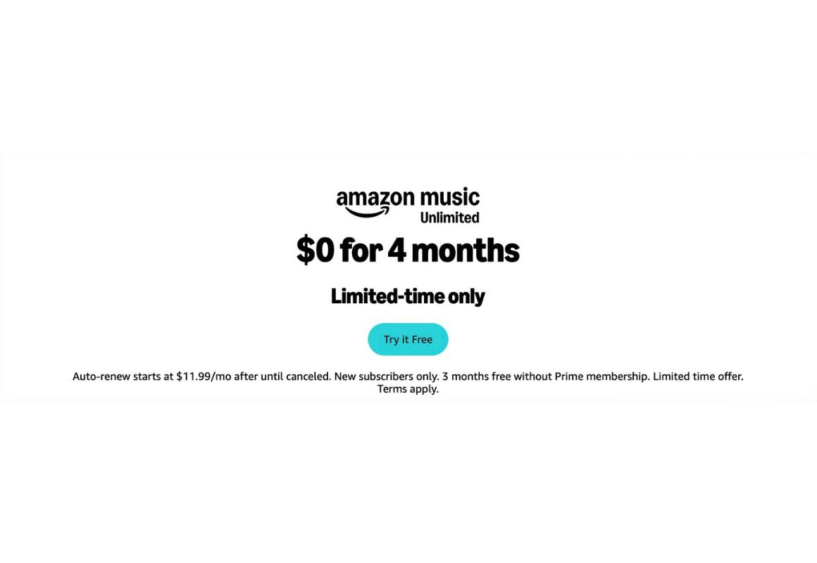 Amazon Music Unlimited Free 4-Month Trial 