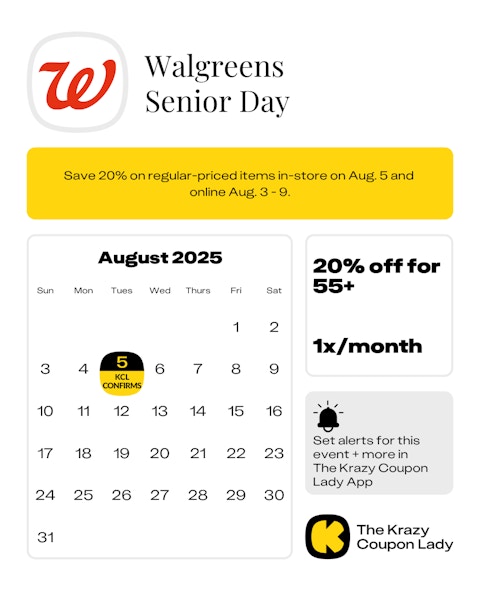 Calendar Graphic for Walgreens Senior Day in August 5 2025