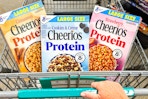 protein cheerios at kroger in a basket