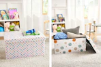 2 lifestyle images of kids storage chests in bedroom settings