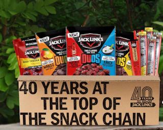 two Bigfoot monsters holding a box of Jack Links
