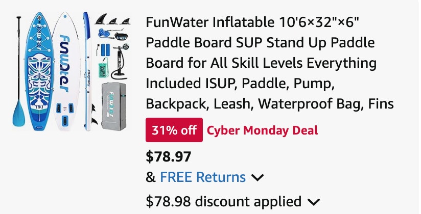 Inflatable paddle board Amazon receipt