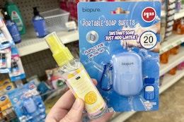 Portable Hand Sanitizer Sprays and Soap Sheets, $1.25 at Dollar Tree card image