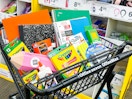 office depot shopping cart with back to school supplies